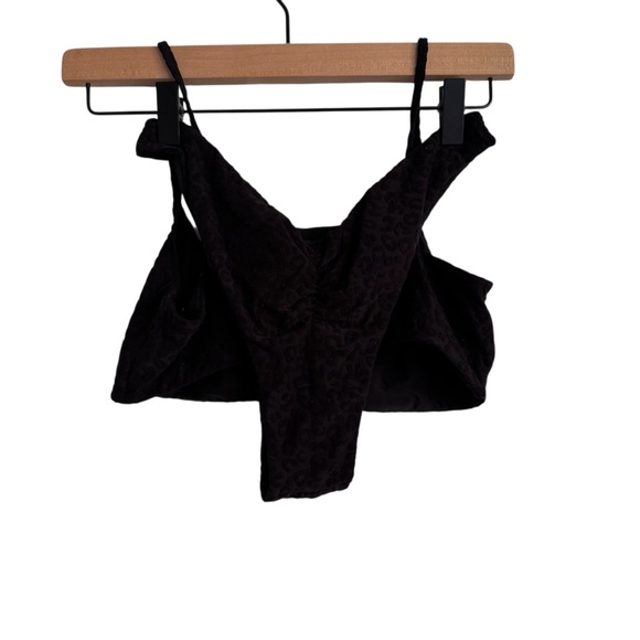 Tai Swim 2 Piece High Cut Cheeky Black Burnout Velvet Textured Leopard Print M - Picture 3 of 10